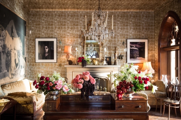 bunches of flowers on pown wooden desk