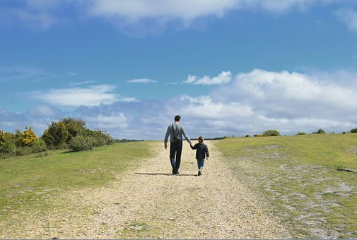 Family, Father And Son, Walking, Sunny