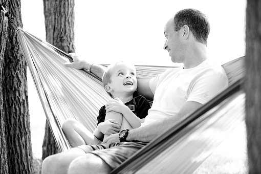 Father, Son, Hammock, Boy, Child, Family