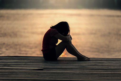 Girl, Sitting, Jetty, Docks, Sad